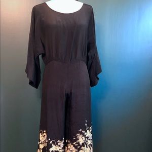 Vintage 1970s silk jumpsuit with Japanese maple motif